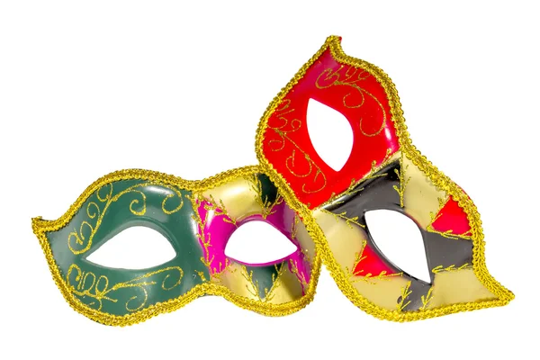 Zwei venezianische Karneval Halbmaske gold rot grün schwarz rosa asymme — Stockfoto