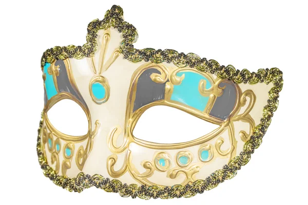 Carnaval máscara pintado a ouro curlicues decoração azul e vermelho ins — Fotografia de Stock