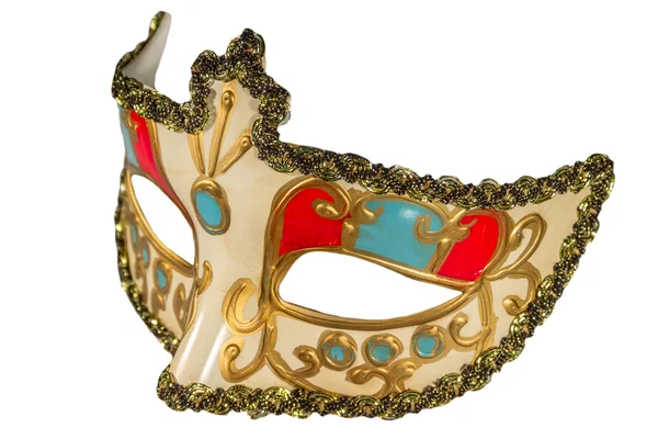 Karnawałowe maski malowane złotem curlicues ozdoba niebieskie i czerwone Dodatki — Zdjęcie stockowe