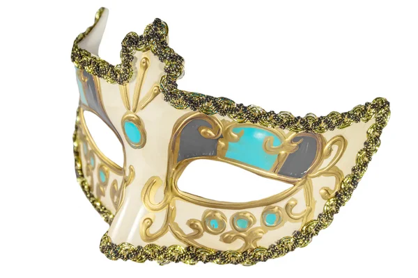 Maschera di carnevale ricci dipinti in oro decorazione blu e rosso ins — Foto Stock