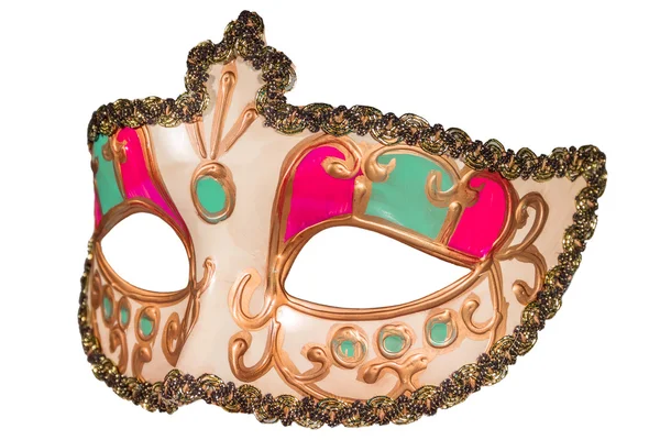 Máscara de carnaval de oro pintado curlicues decoración azul y rojo ins Imagen de stock