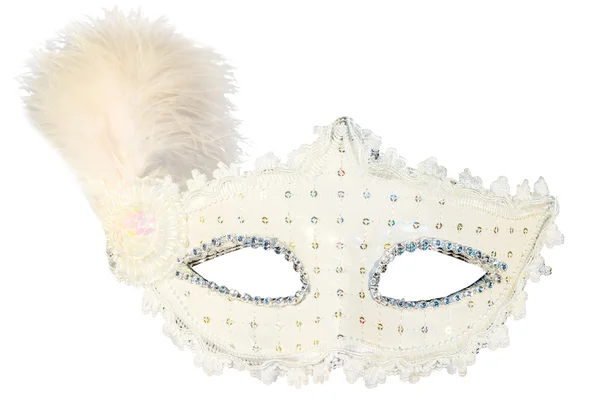 Dekorasi topeng karnaval putih diisolasi latar belakang tampilan tertutup - — Stok Foto