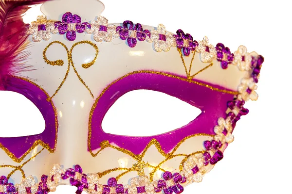 Carnival mask bow decoration flowers border isolated white — Stock Photo, Image