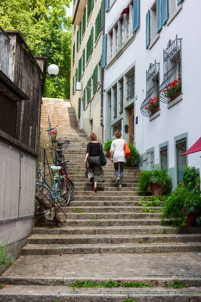 Stairs in the old town with parked bicycles