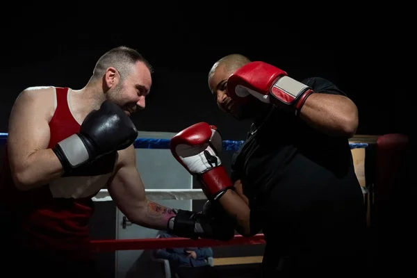Entschlossene Boxer Trainieren Fitnessstudio Ring — Stockfoto