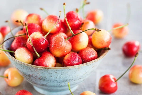 Cuenco de cereza rosa húmeda fresca — Foto de Stock