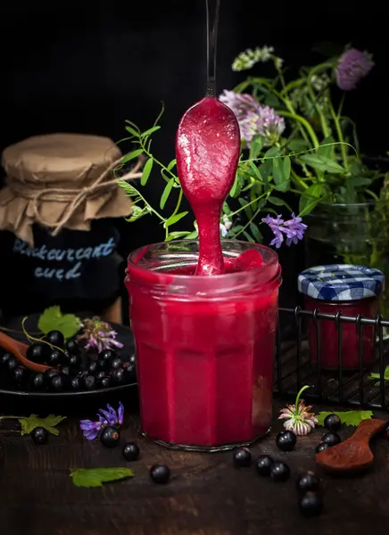 Homemade black currant curd (jam) — Stock Photo, Image