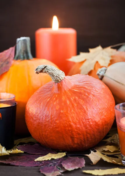 Halloween pumpkins and candles — Stock Photo, Image