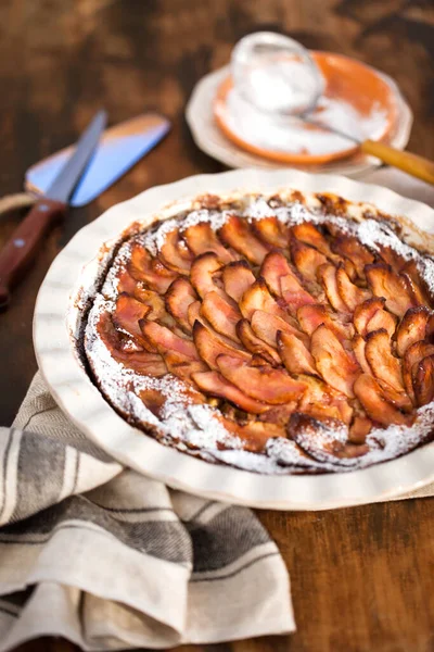 Torta Mele Deliziosa Fatta Casa Vista Dall Alto Sfondo Legno — Foto Stock