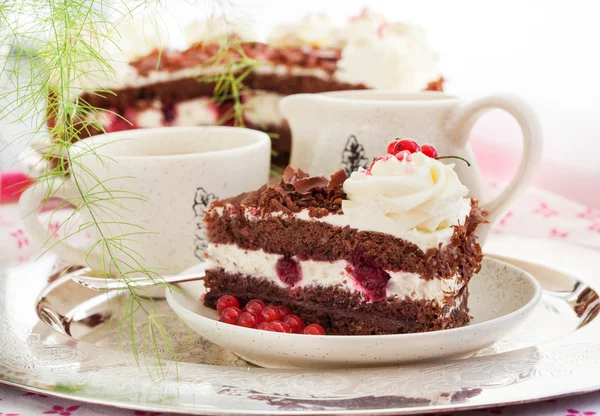 Stück frisch gebackener Schwarzwälder Kirschtorte — Stockfoto