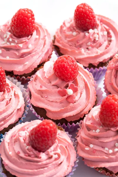 Leckere Himbeer-Cupcakes — Stockfoto