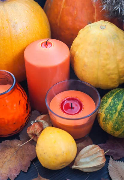 Pumpkins and candles — Stock Photo, Image