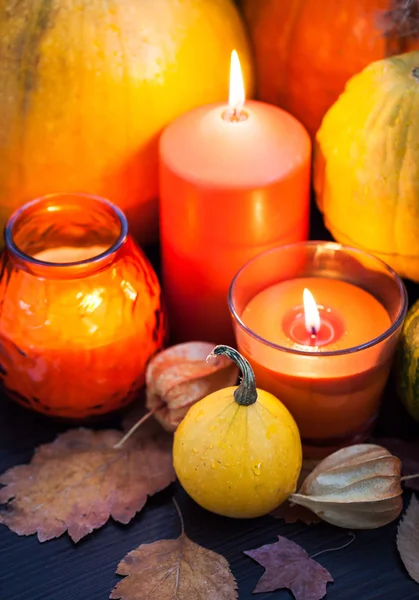 Pumpkins and candles — Stock Photo, Image