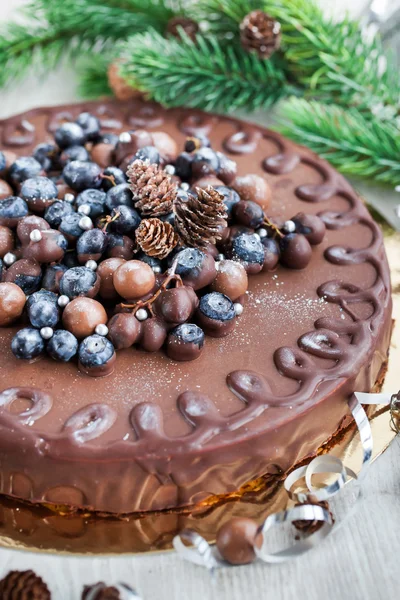 Torta al cioccolato decorata con bacche fresche — Foto Stock