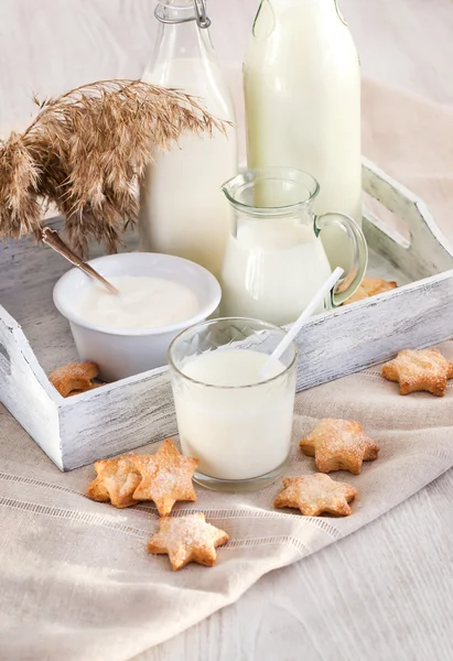 Copo de leite com biscoitos — Fotografia de Stock