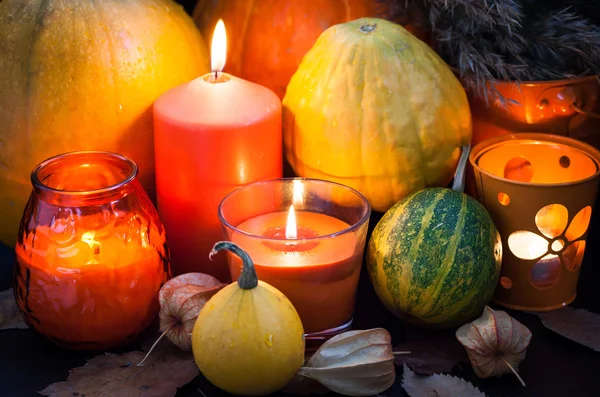 Pumpkins and candles — Stock Photo, Image