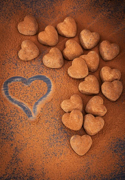 Heart shaped chocolate truffles — Stock Photo, Image