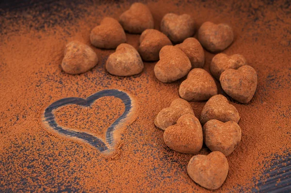 Heart shaped chocolate truffles — Stock Photo, Image