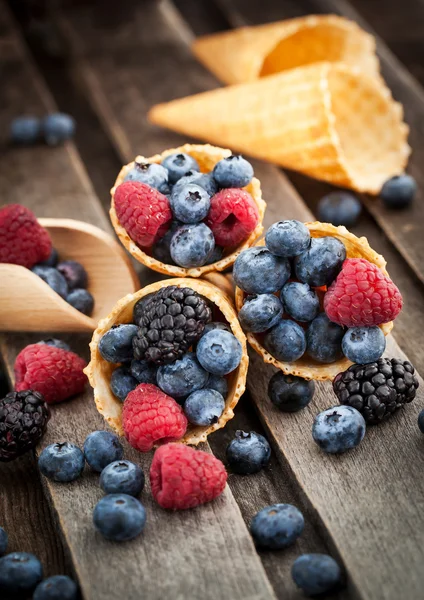 Baies fraîches dans un cône de gaufre — Photo