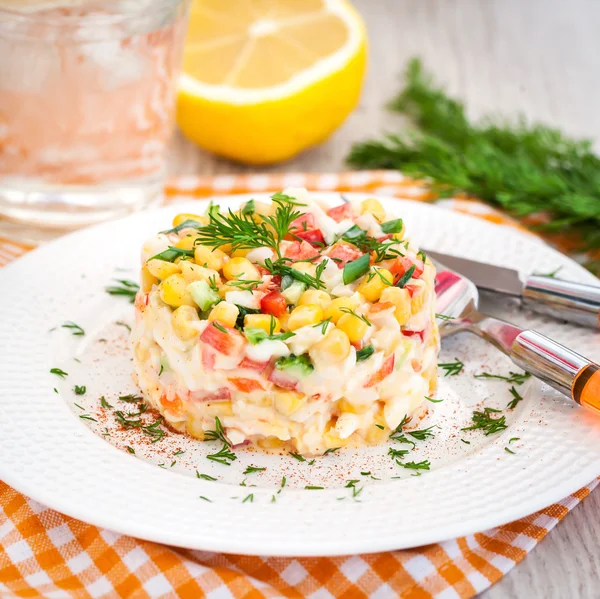 Fresh vegetable and crab salad with mayonnaise — Stock Image Fresh vegetable and crab salad with mayonnaise Royalty Free Stock Photos