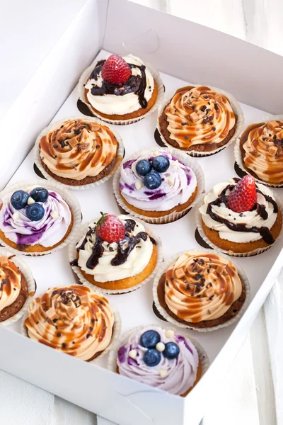 Set of different  cupcakes in a  box — Stock Photo, Image