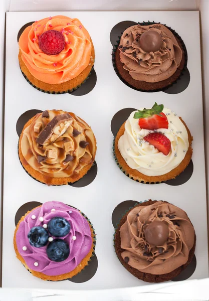Uppsättning av olika cupcakes i en låda — Stockfoto