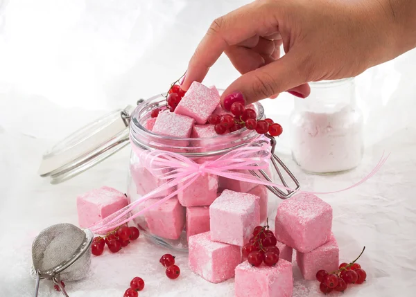 Hausgemachte Marshmallows aus roten Johannisbeeren — Stockfoto