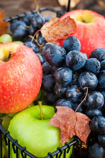 Fresh ripe autumn apples and grapes — Stock Photo, Image