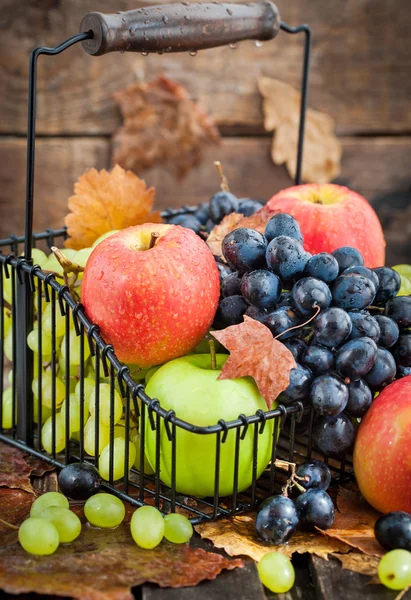 Fresh ripe autumn apples and grapes — Stock Photo, Image