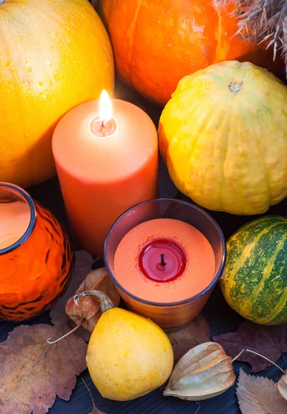 Pumpkins and candles — Stock Photo, Image