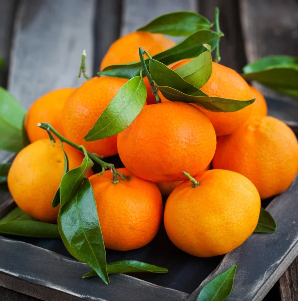 Fresh tangerines with leaves — Stock Photo, Image