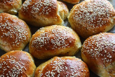 Pişirme kağıdında susamlı taze rulo.