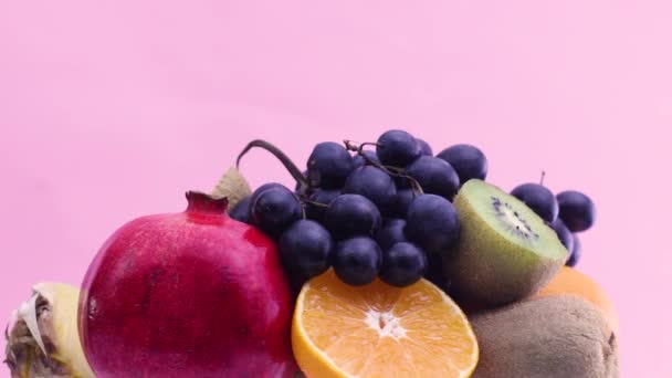 Lentamente Girando Grupo Vários Tipos Frutas Frescas Maduras — Vídeo de Stock