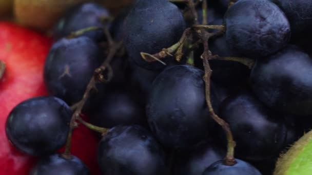Grupo Diferentes Frutas Frescas Rotan Lentamente — Vídeos de Stock