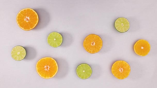 Tranches Oranges Fraîches Chaux Clignotant Sur Thème Argent Stop Motion — Video