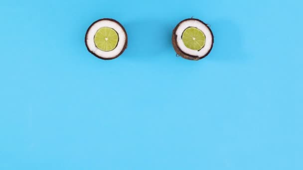 Slices Fruits Making Smiley Blue Theme Stop Motion — Stock Video