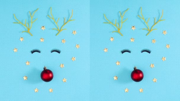 2人のクリスマスのトナカイが青いテーマに動きます 動くな — ストック動画