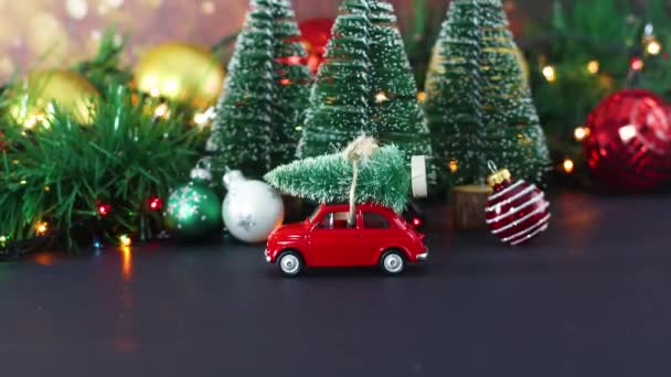 Winer Christmas Decoration Christmas Trees Car Tree Roof Blinking Lights — Stock Video