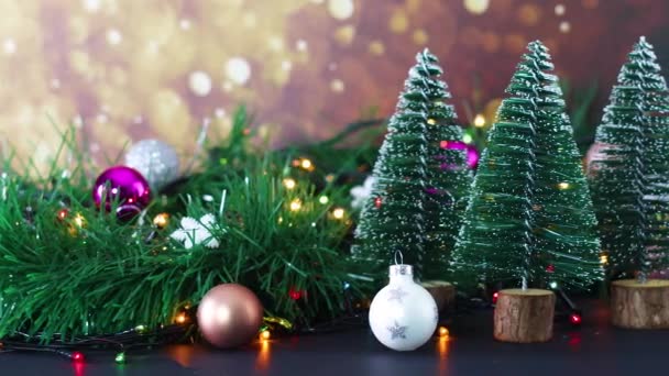 Décoration Noël Avec Guirlandes Lumières Clignotantes Ornements Pins — Video