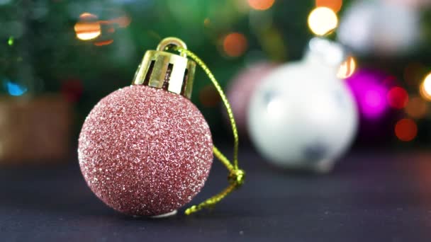 Glitter Pastel Roze Goud Kerstboom Ornament Knipperende Lichten — Stockvideo