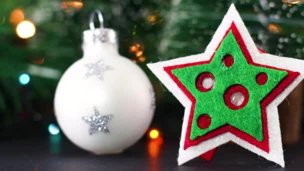 White Christmas Ornament Christmas Star Blinking Lights — Stock Video