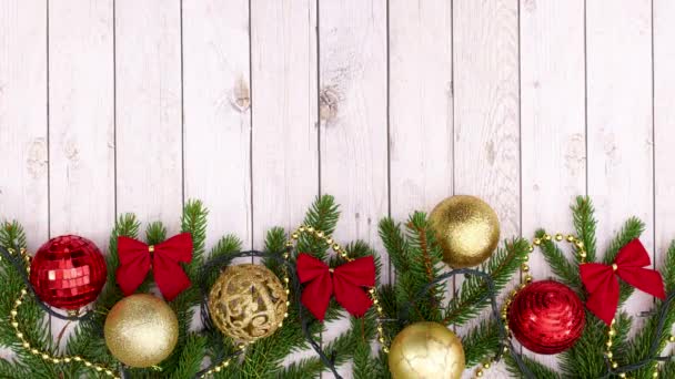 Feliz Texto Navidad Aparecen Encima Decoración Navidad Rojo Oro Con — Vídeos de Stock
