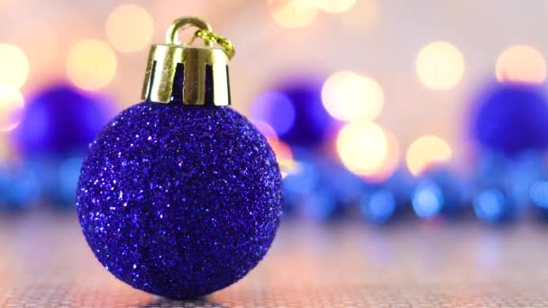 Ornamento Natal Brilho Azul Com Luzes Piscando Sobre Tema Luz — Vídeo de Stock