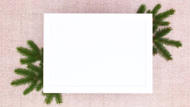 Frame Christmas Text Pine Branches Gold Christmas Ornaments Stop Motion — Stock Video