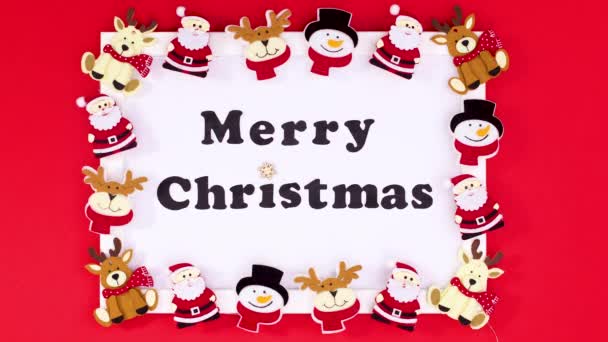 快乐的圣诞文字框架与闪烁的灯 驯鹿和圣诞老人 停止运动 — 图库视频影像