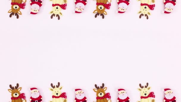 Christmas Reindeers Santa Clouse Appear Top Bottom White Theme Stop — Stock Video