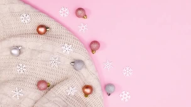 Christmas Knitted Sweater Ornaments Move Pastel Pink Theme Stop Motion — Stock Video