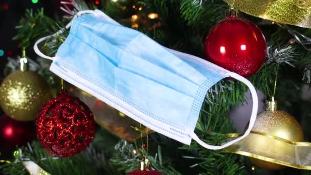 Covid Kerst Tijd Gezichtsmasker Preventie Van Covid Kerstboom — Stockvideo
