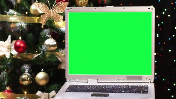 Vieil Ordinateur Portable Avec Écran Vert Arbre Noël Avec Des — Video