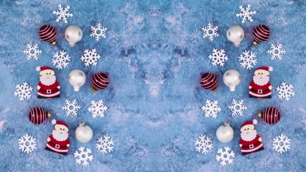 Christmas Accessories Appear Left Right Side Blue Theme Stop Motion — Stock Video